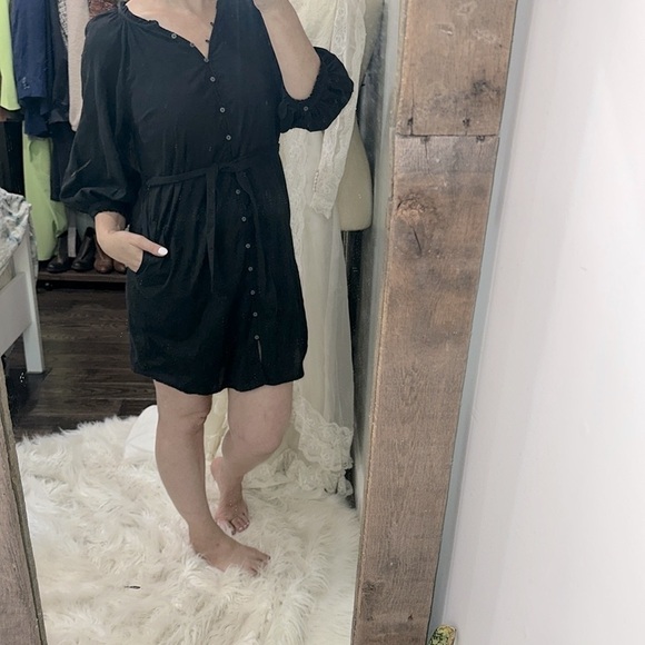 Old Navy Black Button-Up Dress with Pockets& belt size xsmall cotton blend - Picture 5 of 7
